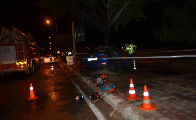 Antalya’da ağaca çarpan otomobil yandı sürücü hayatını kaybetti