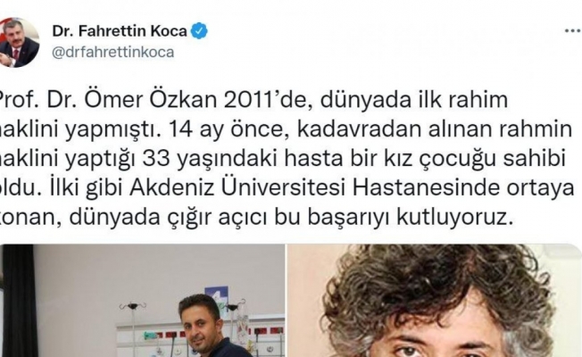 Bakan Koca’dan Prof. Dr. Ömer Özkan’a övgü