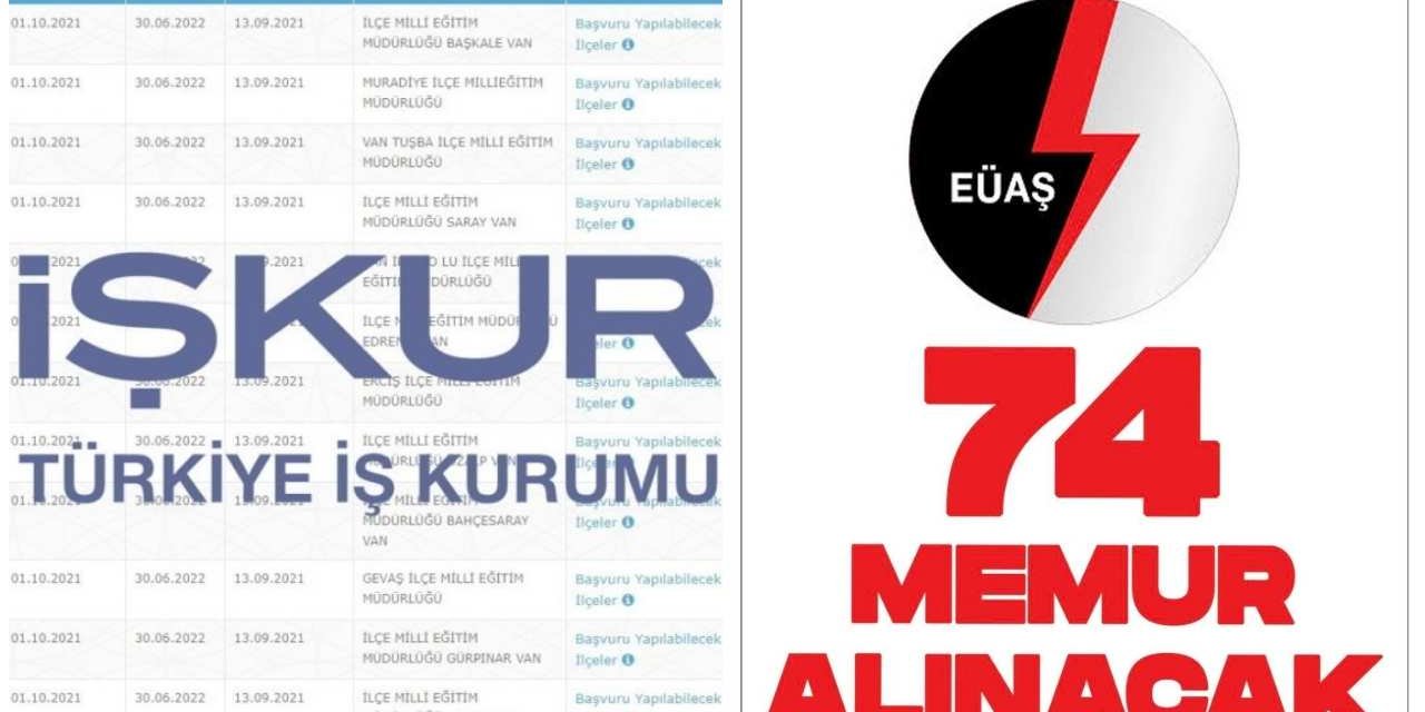 EÜAŞ - İŞKUR yeni 74 iş başı Memur Alımı Başlattı