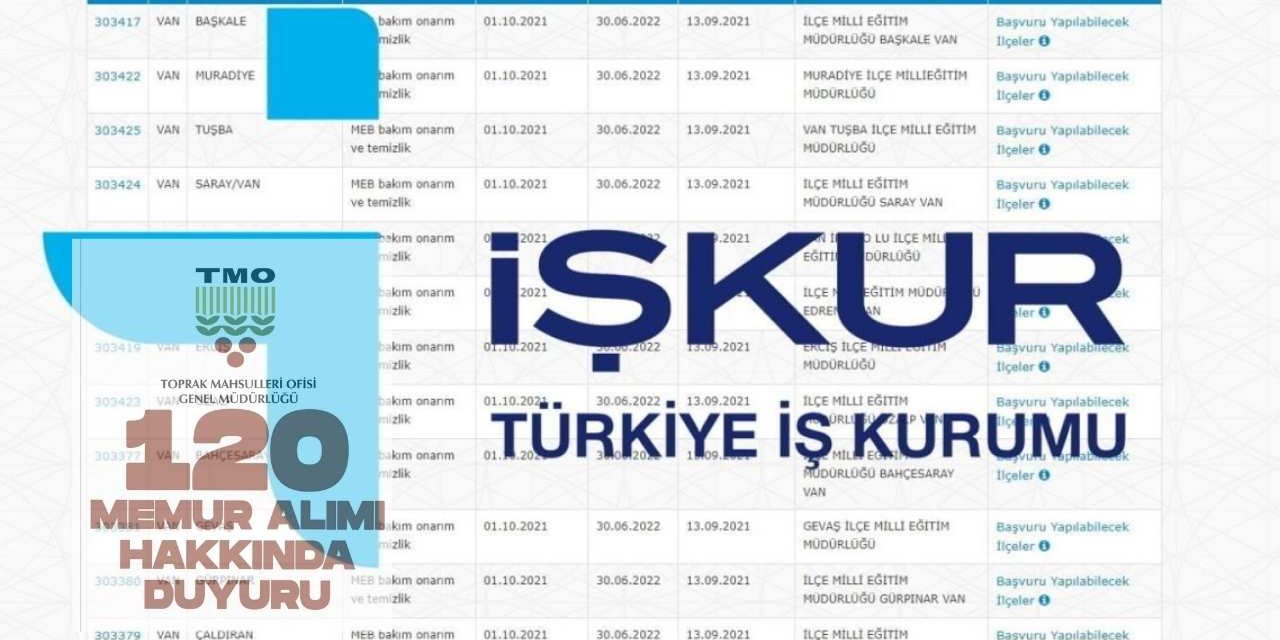 SON 3 GÜN İŞKUR - TMO iş birliği 120 yeni memur alımı