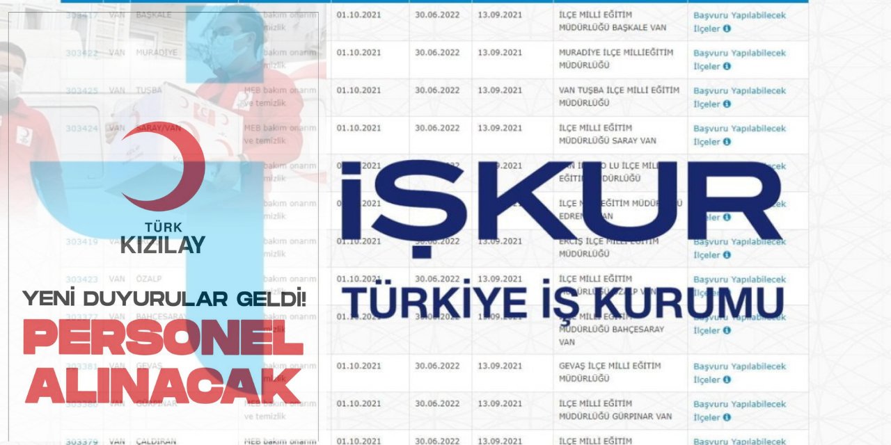 Türk Kızılay Bünyesine İŞKUR yeni iş başı personel alımı başlattı